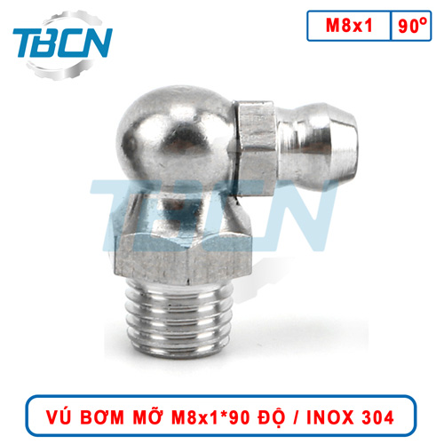 Vú Bơm Mỡ Góc 90 Độ M8x1 Inox 304