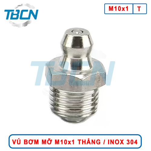 Vú Bơm Mỡ Thẳng Inox 304 M10x1