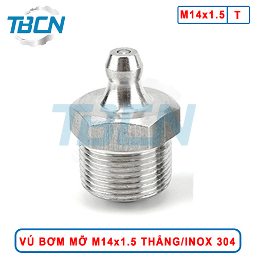 Vú Bơm Mỡ Thẳng Inox 304 M14x1.5