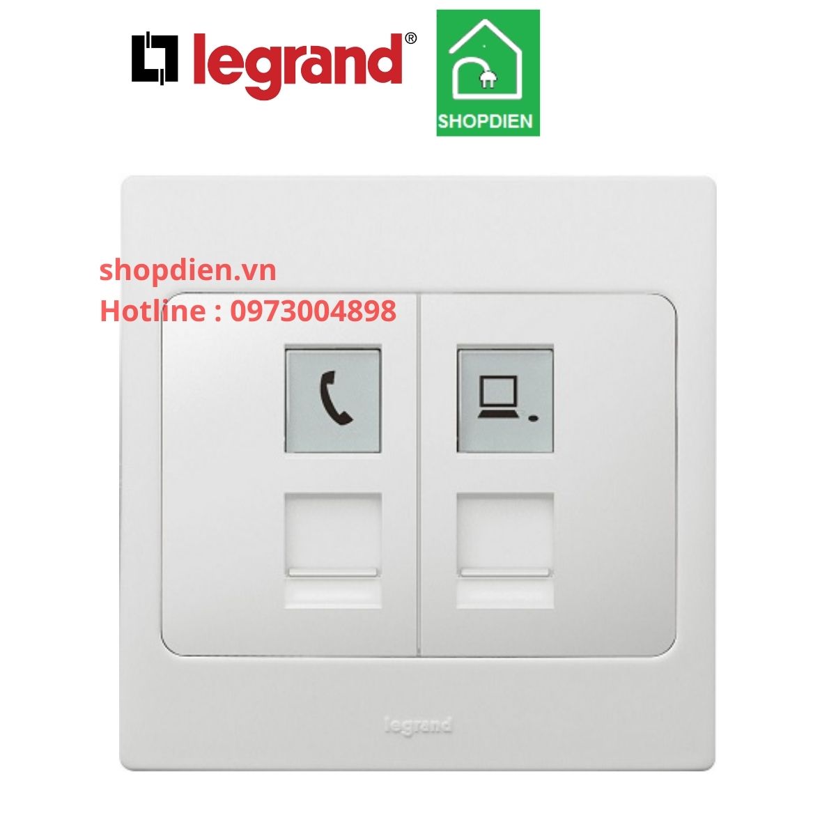 Ổ cắm mạng RJ45 Cat5e + Ổ điện thọa RJ11 Mallia Legrand màu trắng ...