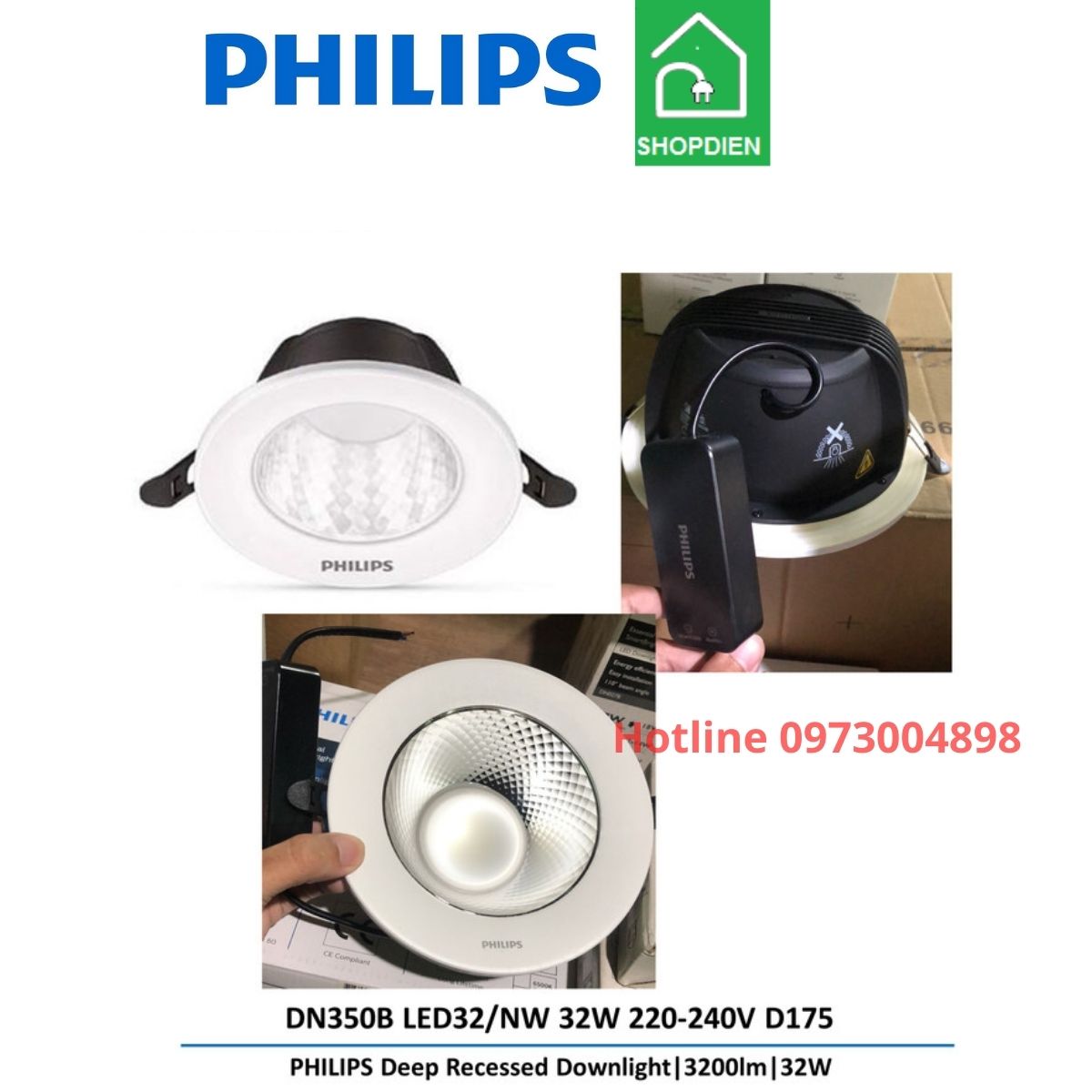 Đèn downlight âm trần chóa sâu 12W D125 DN035B Philips DN035B LED12/WW ...