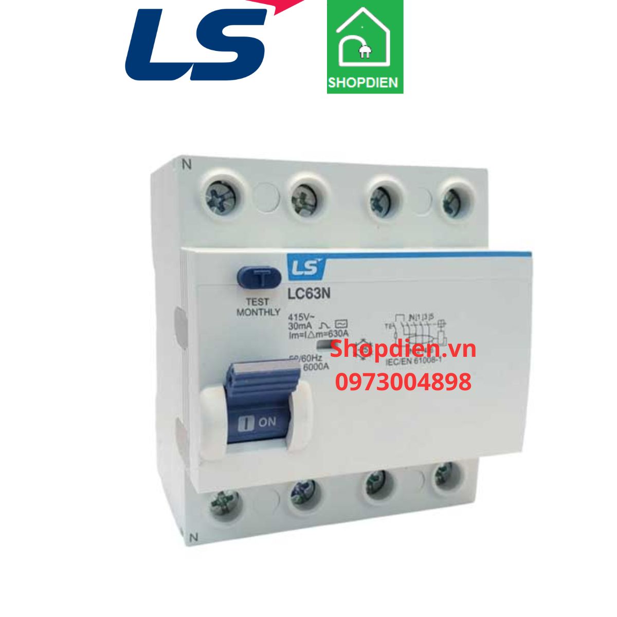 LC63N LS RCCB 4P 63A 30mA 6kA Aptomat chống dòng rò, chống giật CÔNG TY ...