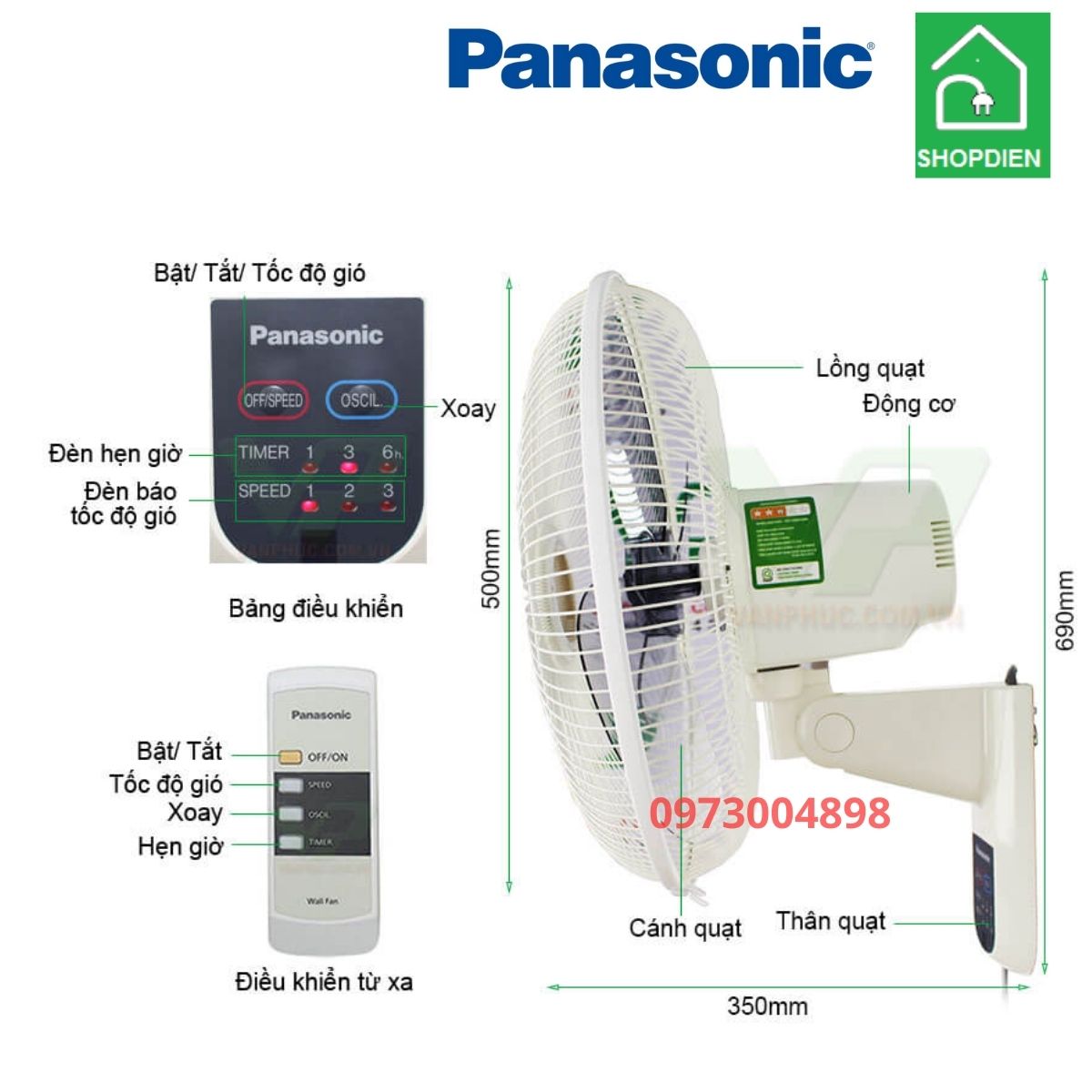 Quạt treo tường Panasonic F-409MB màu xanh CÔNG TY TNHH THƯƠNG MẠI VÀ ...