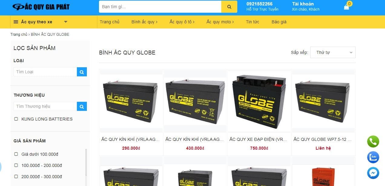 đại lý ắc quy globe