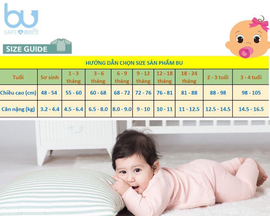 Bảng size quần áo của BU theo cân nặng và chiều cao