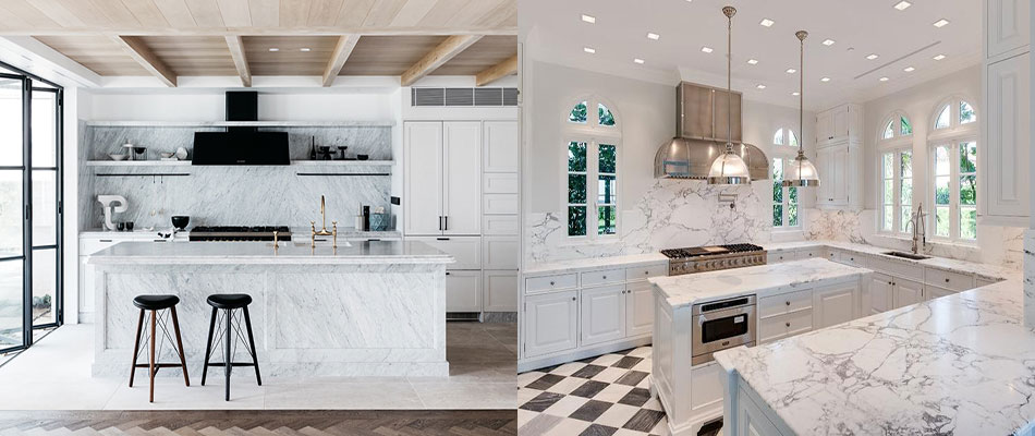 Trang trí bếp bằng đá granite trắng 