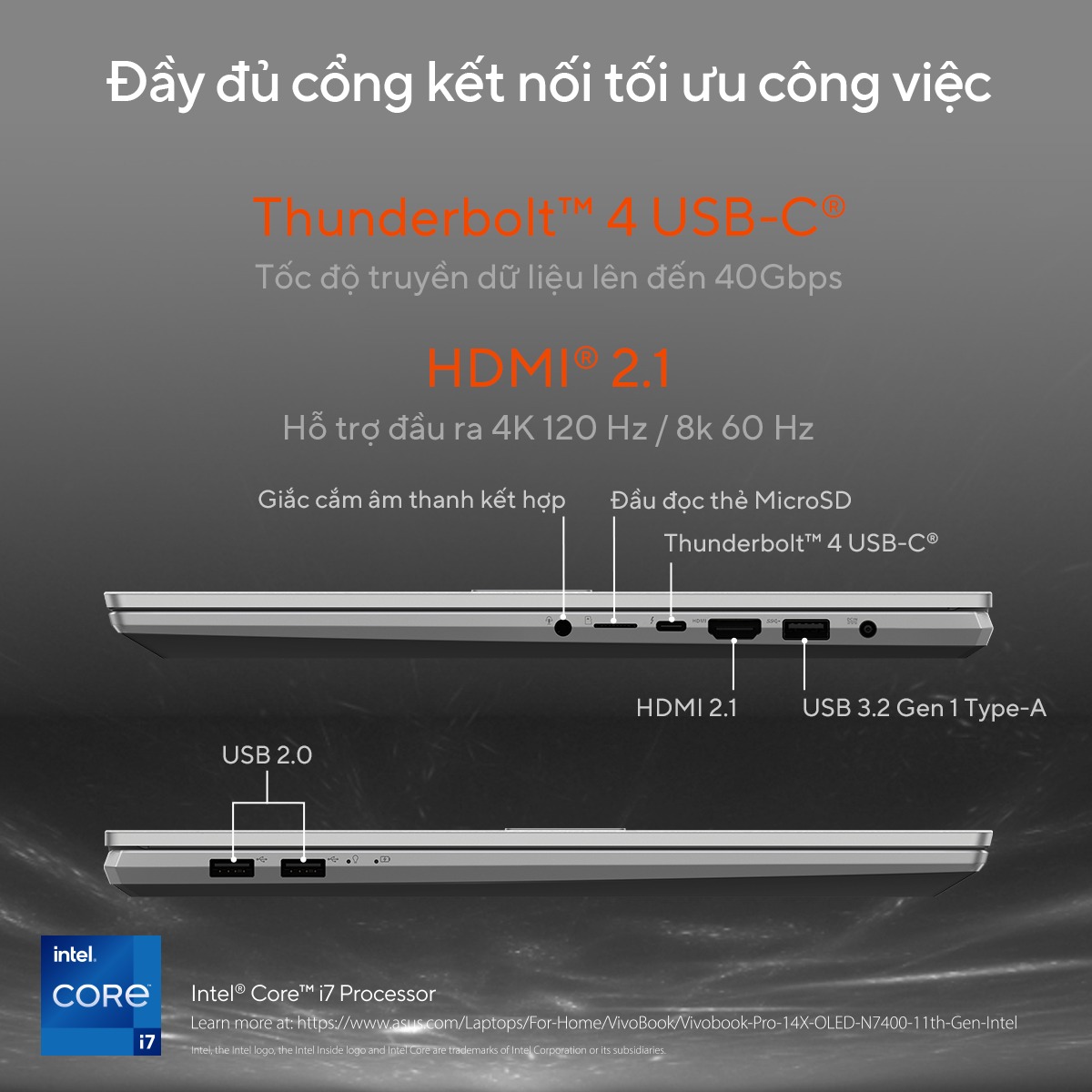 Đa dạng các cổng kết nối có trên Asus Vivobook 16X