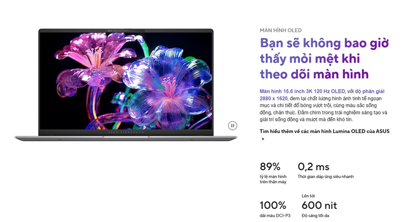 Màn hình của laptop ASUS Vivobook S 15 OLED S5507