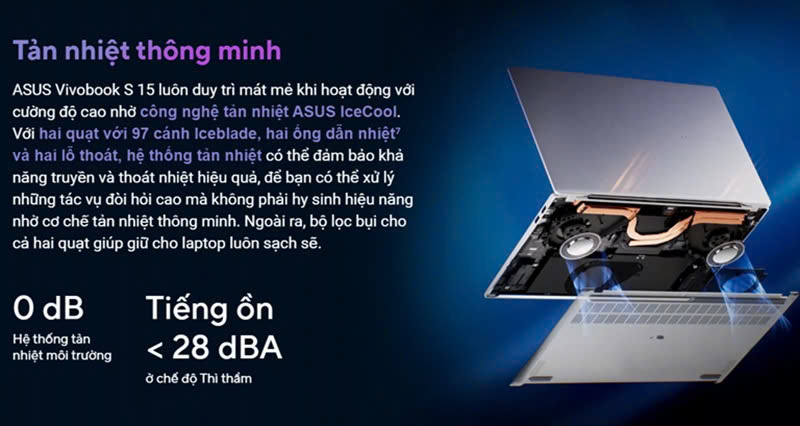 Hệ thống tản nhiệt của laptop ASUS Vivobook S 15 OLED S5507