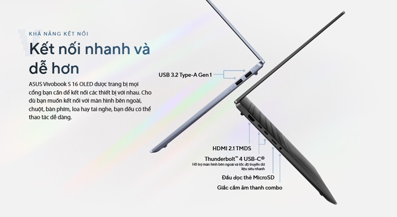 Cổng kết nối của laptop ASUS Vivobook S 16 OLED S5606