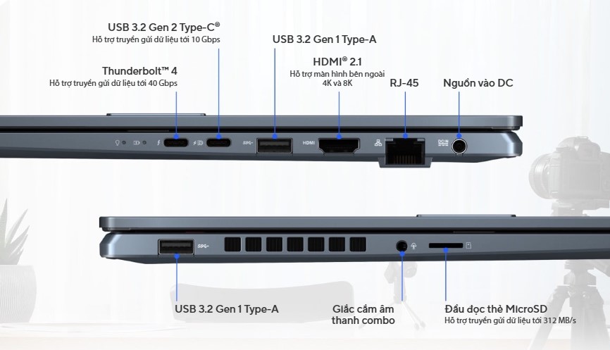 Cổng kết nối trên laptop Asus Vivobook Pro 16 OLED