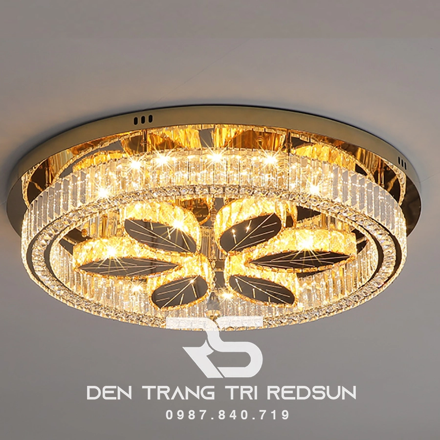 Đèn led mâm ốp trần chất liệu pha lê 