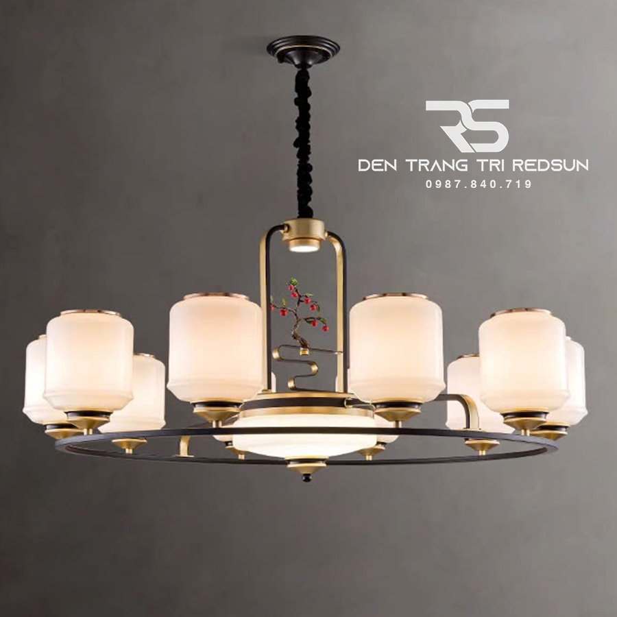 Đèn Chùm Phòng Khách Hiện Đại Phong Cách Indochine Chao Thuỷ Tinh N6155/8