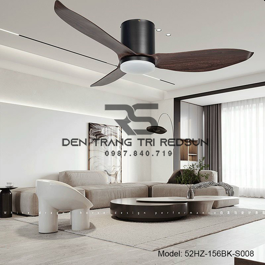Quạt Trần Đèn Trang Trí Phòng Khách, Phòng Ngủ - 52HZ-156BK-S008