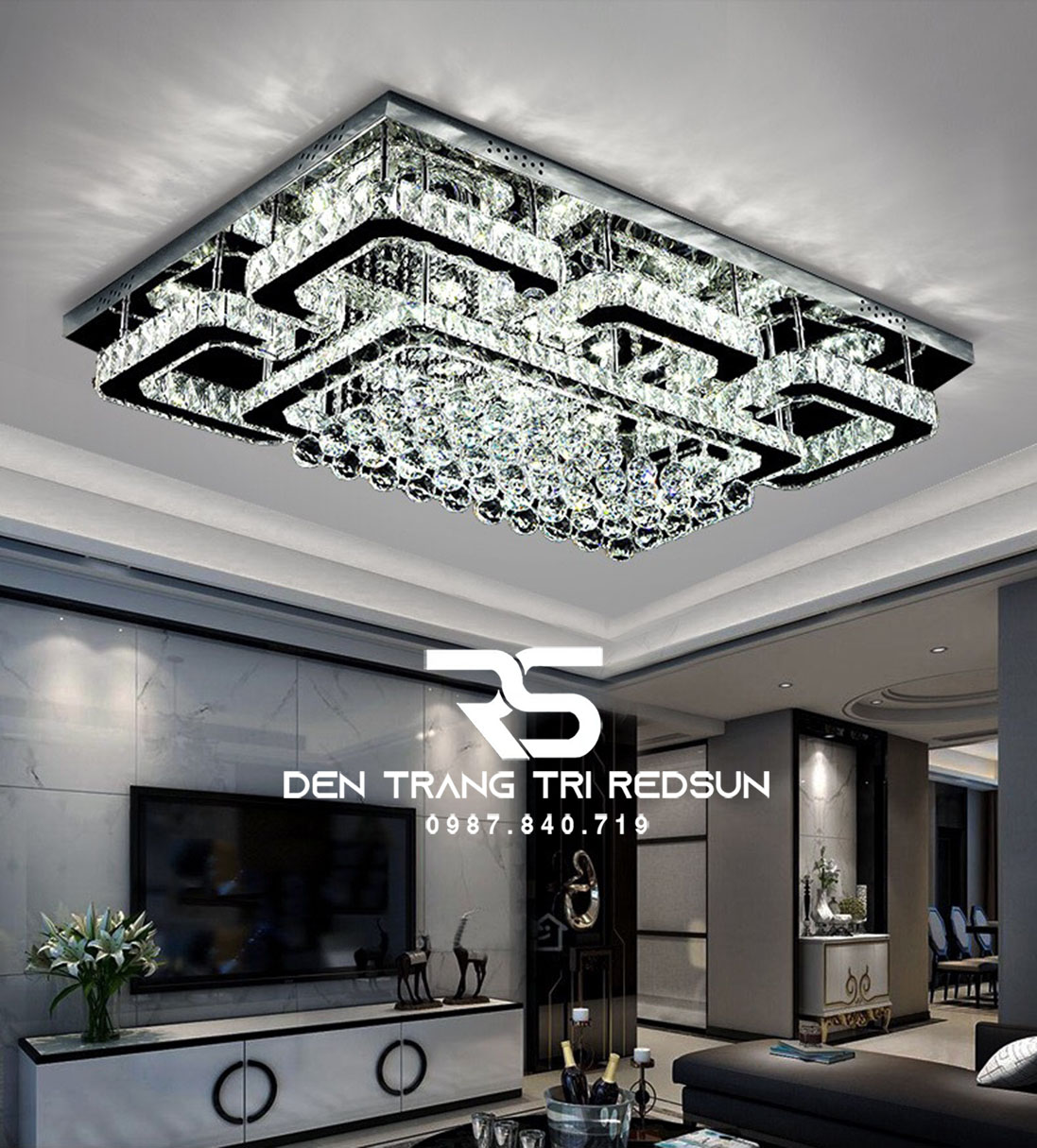 Đèn Mâm Pha Lê Ốp Trần Phòng Khách Hiện Đại M9202