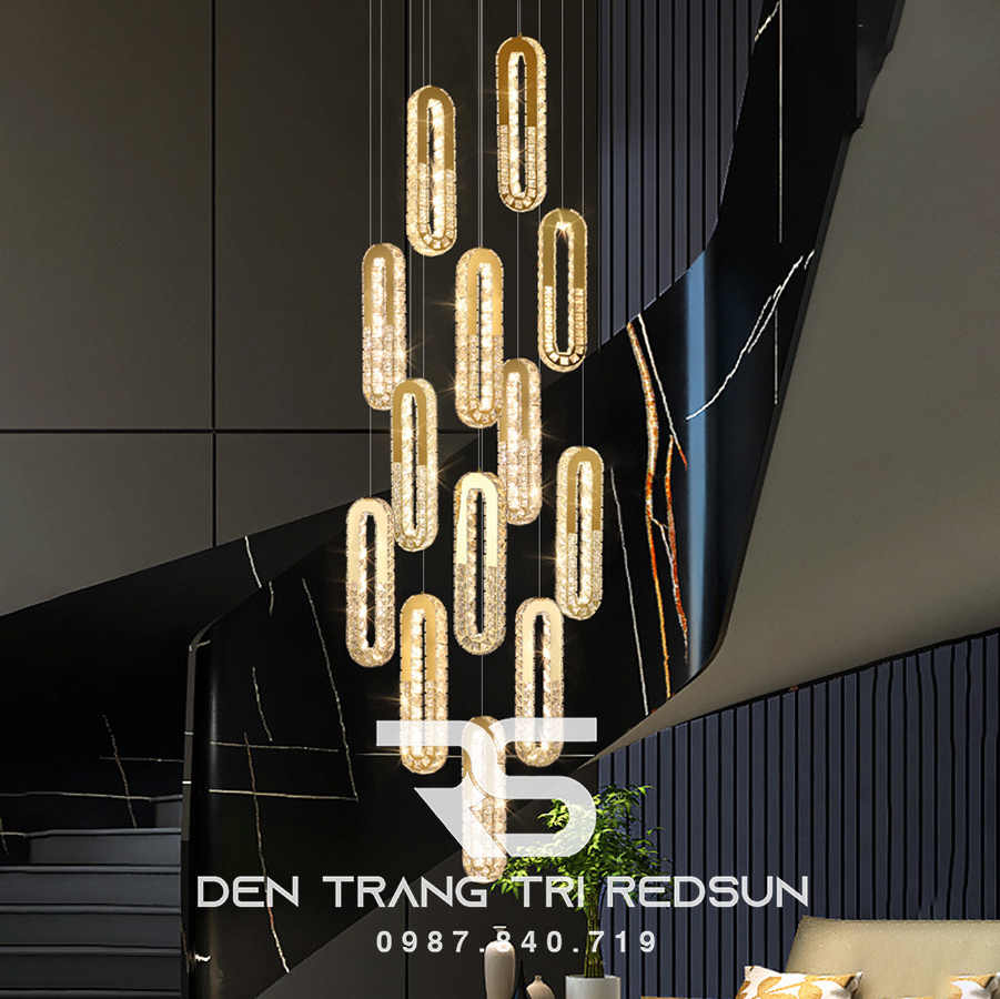 Đèn Thả Trần Hiện Đại Lắp Thông Tầng Cầu Thang, Phòng Khách, Bàn Ăn Chất Liệu Pha Lê HTK040