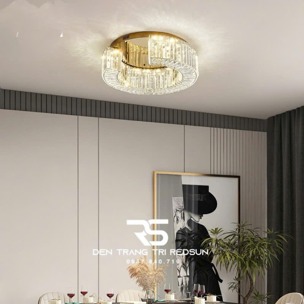 Đèn Mâm Pha Lê Ốp Trần Phòng Khách Hiện Đại MV9178