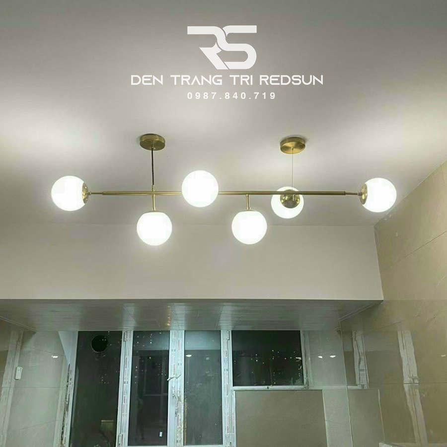 Đèn thả ngang hiện đại 6 choá thuỷ tinh TH751