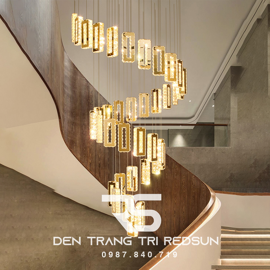 Đèn Thả Trần Hiện Đại Lắp Thông Tầng Cầu Thang, Phòng Khách, Bàn Ăn Chất Liệu Pha Lê HTK043