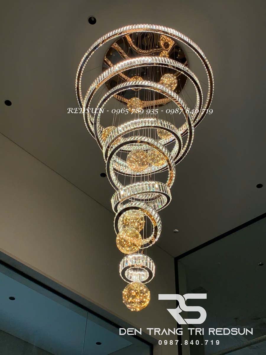 Đèn Chùm Pha Lê Lắp Thông Tầng Sảnh Khách Sạn, Phòng Khách, Cầu Thang Hiện Đại TPL131