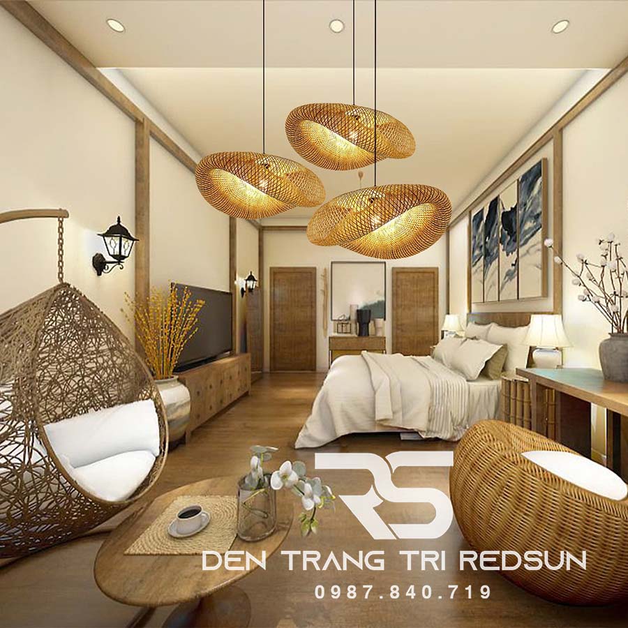 Đèn Thả Trần Hiện Đại Trang Trí Bàn Ăn, Bàn Đảo, Quán Cà Phê Chất Liệu Mây Tre Hình Lá Sen CDT-T067