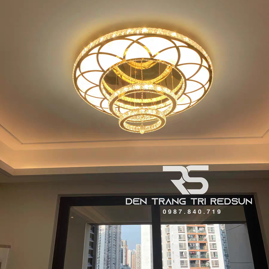 Đèn Mâm Mica Pha Lê Ốp Trần Phòng Khách Hiện Đại MKPL-06