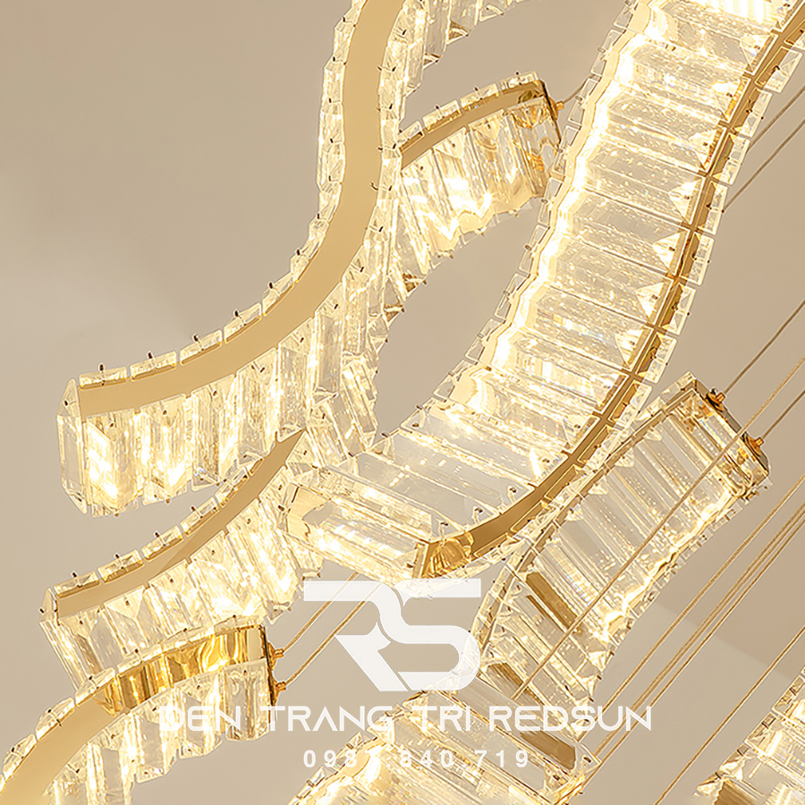Đèn Thả Trần Hiện Đại Lắp Thông Tầng Cầu Thang, Phòng Khách, Bàn Ăn Chất Liệu Pha Lê HTK044