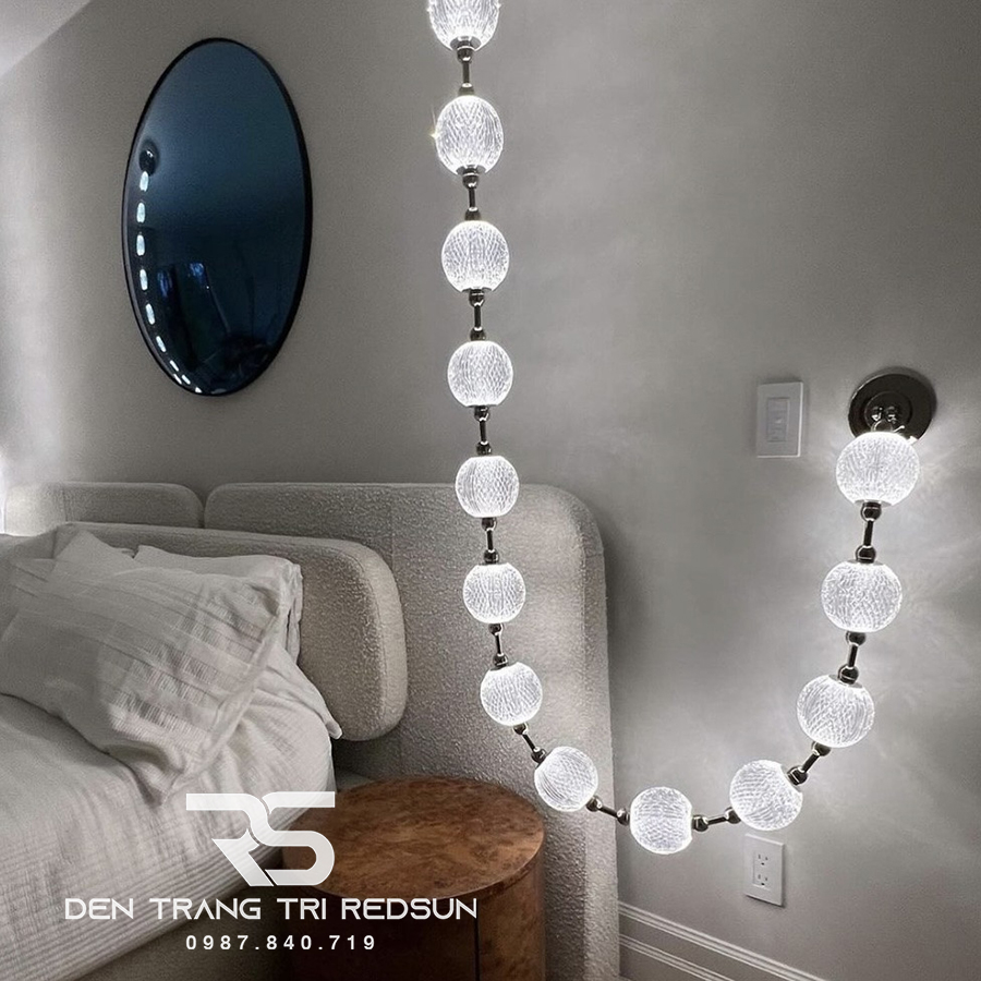 Đèn Chùm Lắp Thông Tầng, Sảnh Khách Sạn, Phòng Khách, Bàn Ăn Phong Cách Bắc Âu Hình Vòng Cổ Ngọc Trai DC-T089