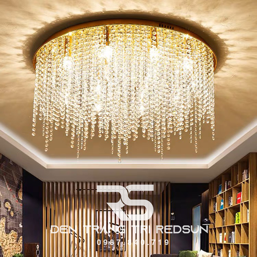 Đèn Mâm Pha Lê Ốp Trần Phòng Khách Hiện Đại MV9193