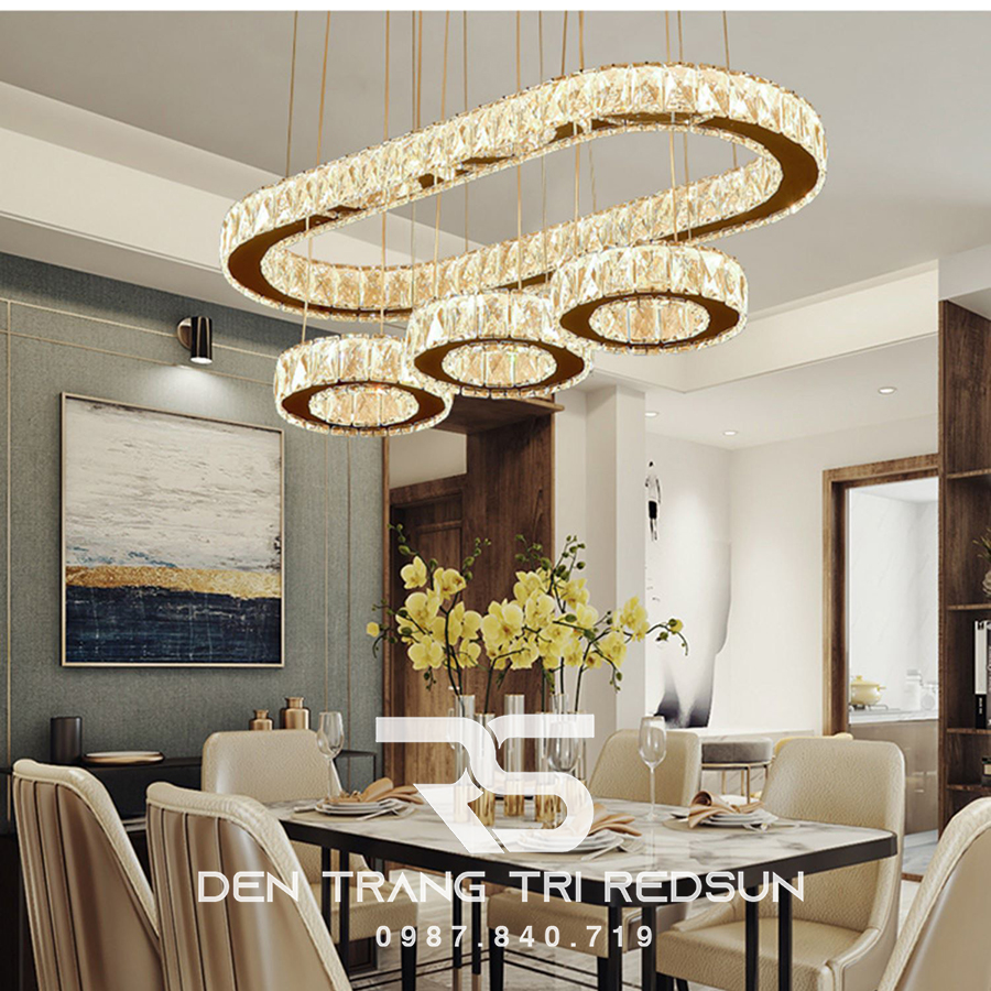 Đèn Thả Pha Lê Bàn Ăn, Bàn Đảo Hiện Đại TPL044