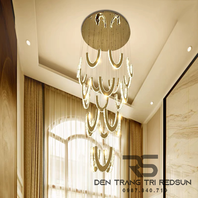Đèn Thả Trần Hiện Đại Lắp Thông Tầng Cầu Thang, Phòng Khách, Bàn Ăn Chất Liệu Pha Lê HTK047