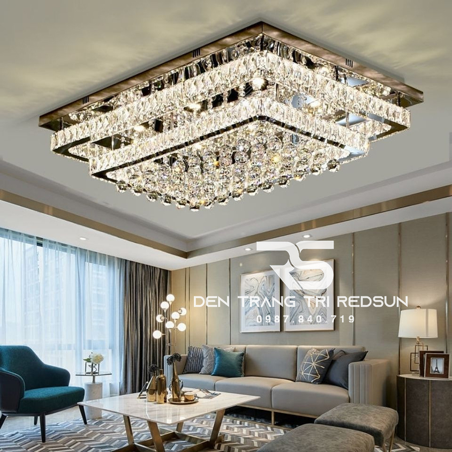 Đèn Mâm Pha Lê Ốp Trần Phòng Khách Hiện Đại M9220