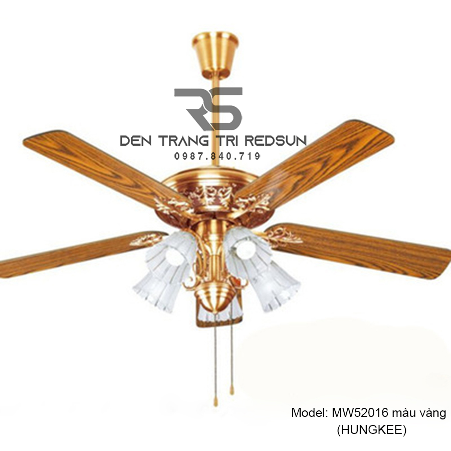 Quạt Trần Đèn Trang Trí Phòng Khách, Phòng Ngủ - MW52016 màu vàng (HUNGKEE)