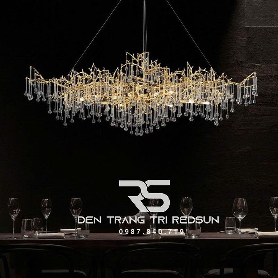 Đèn Chùm Trang Trí Phòng Khách, Phòng Ăn Serip Khung Nhôm Giọt Nước Thuỷ Tinh  MM - TH - 8016 - 25