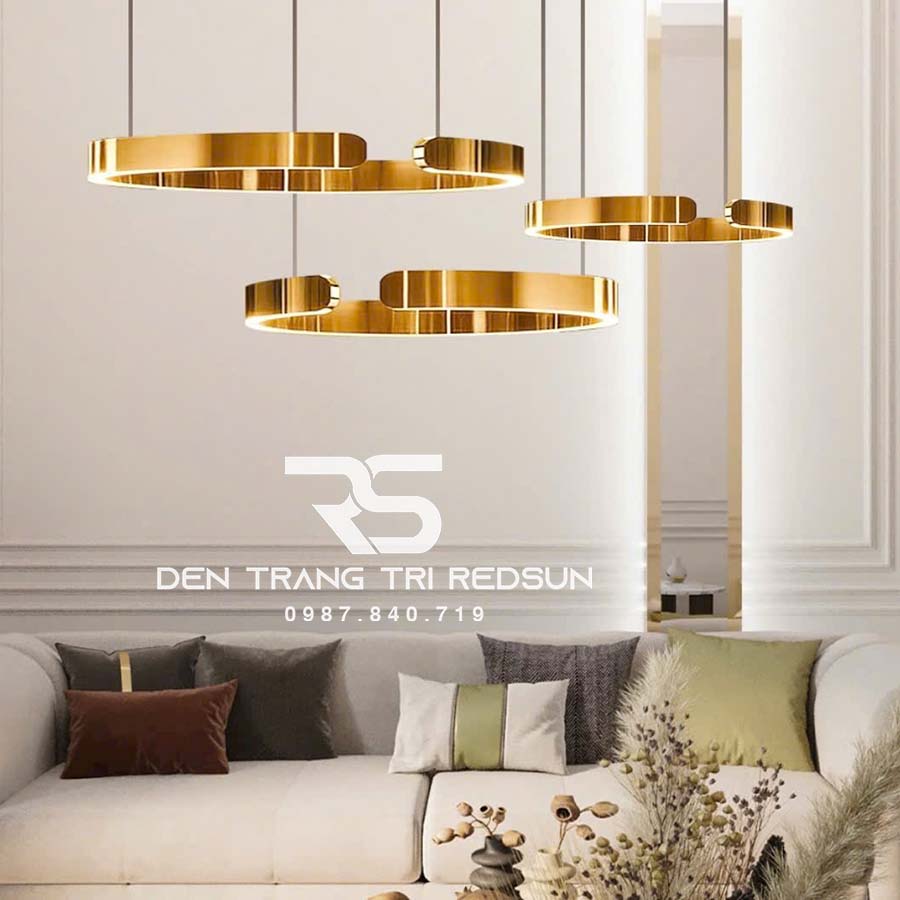 Đèn Thả Phòng Khách Hiện Đại Bắc Âu LED Ring 3 Vòng Khuyết Khung Inox Vàng 3VKMD