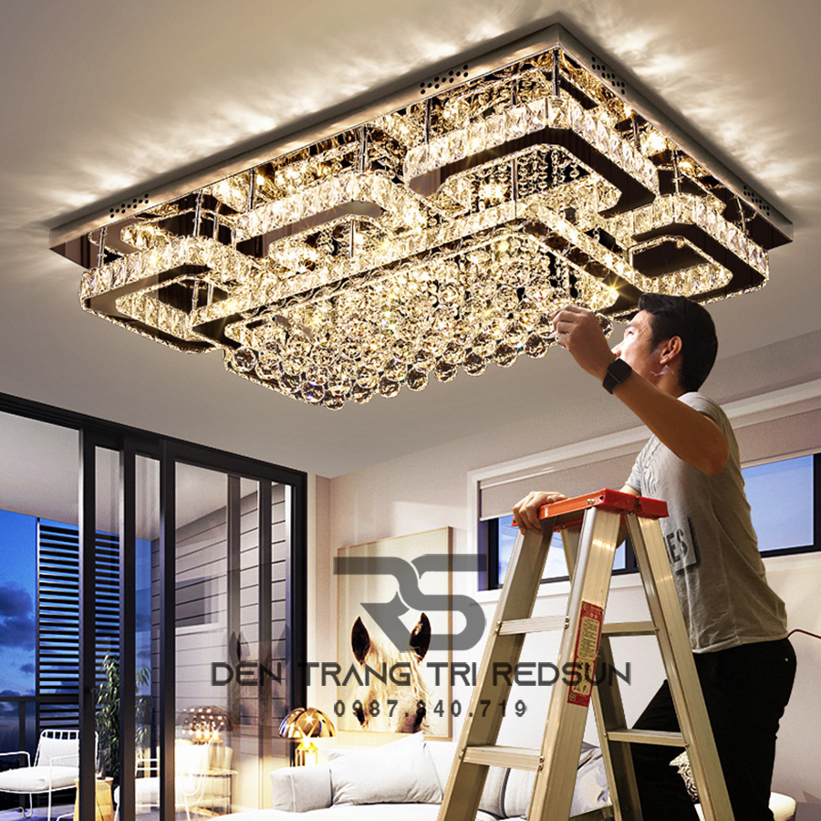 Đèn Mâm Pha Lê Ốp Trần Phòng Khách Hiện Đại M9202