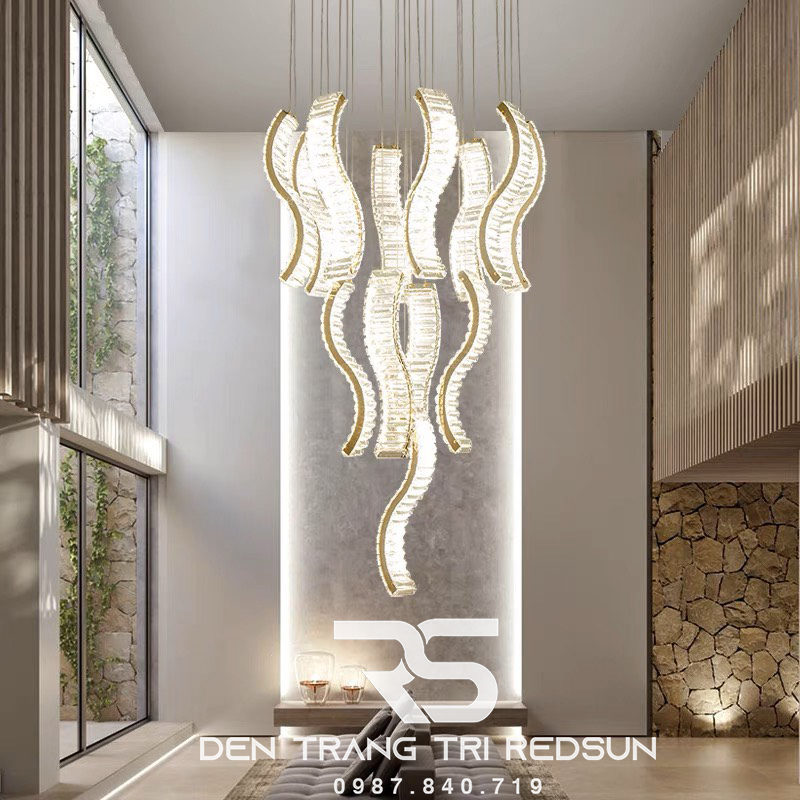 Đèn Thả Trần Hiện Đại Lắp Thông Tầng Cầu Thang, Phòng Khách, Bàn Ăn Chất Liệu Pha Lê HTK044