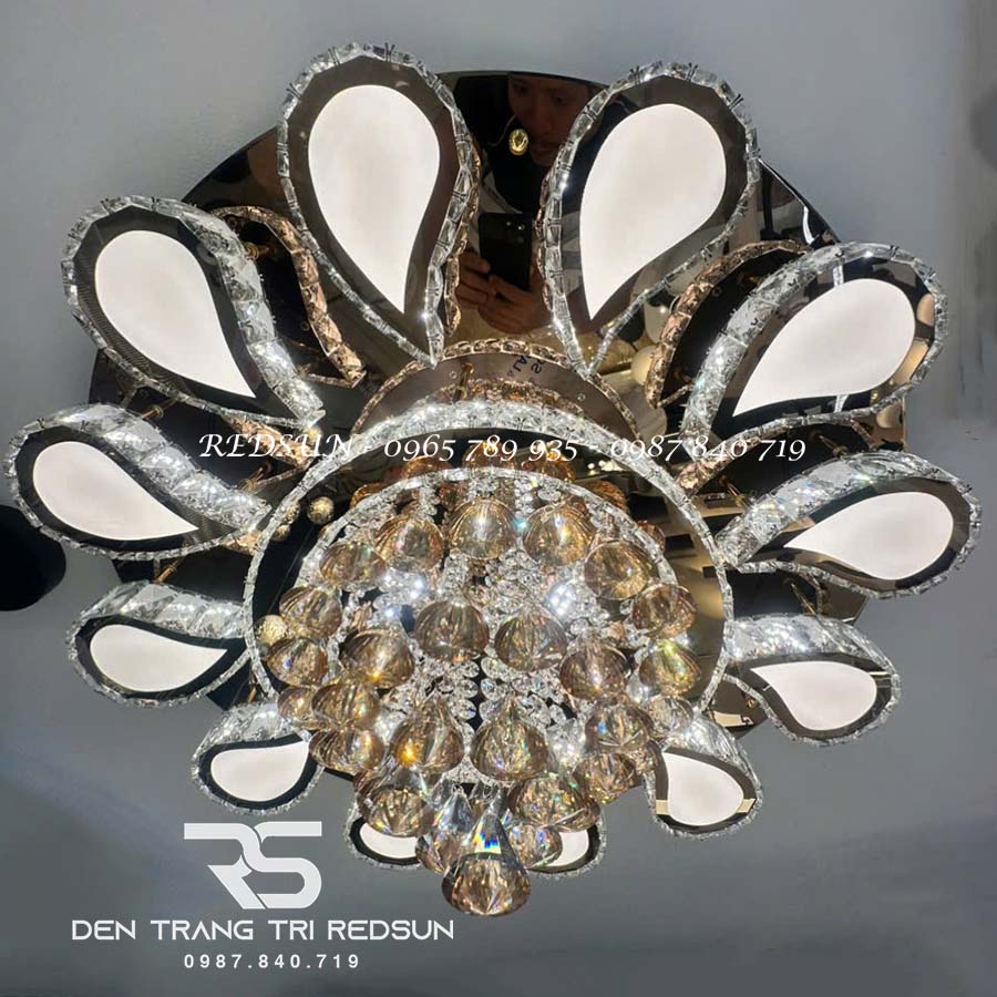 Đèn Mâm Mica Pha Lê Ốp Trần Phòng Khách Hiện Đại MKPL-123