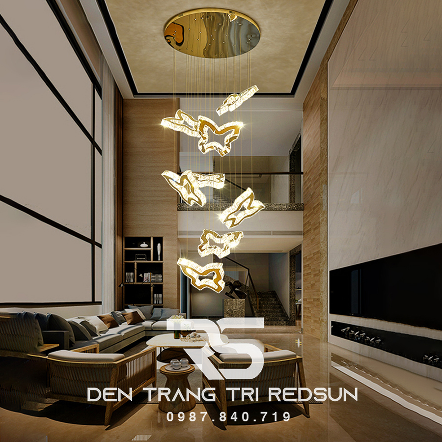 Đèn Thả Trần Hiện Đại Lắp Thông Tầng Cầu Thang, Phòng Khách, Bàn Ăn Chất Liệu Pha Lê HTK046
