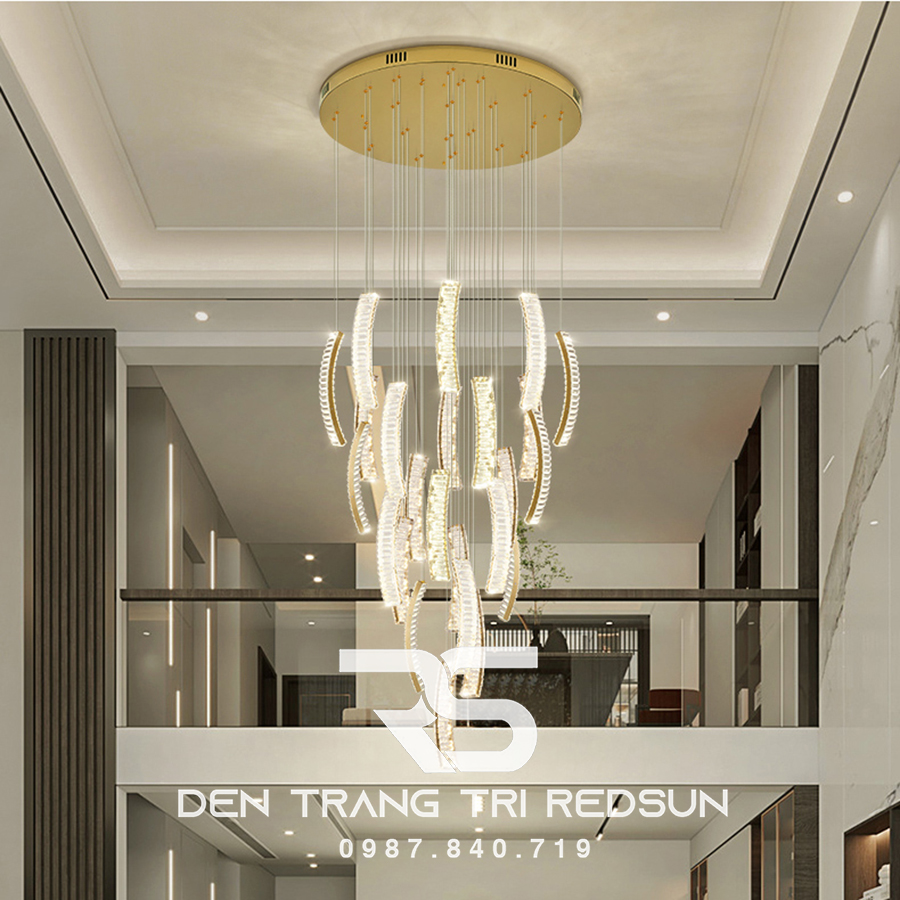 Đèn Thả Trần Hiện Đại Lắp Thông Tầng Cầu Thang, Phòng Khách, Bàn Ăn Chất Liệu Pha Lê HTK042