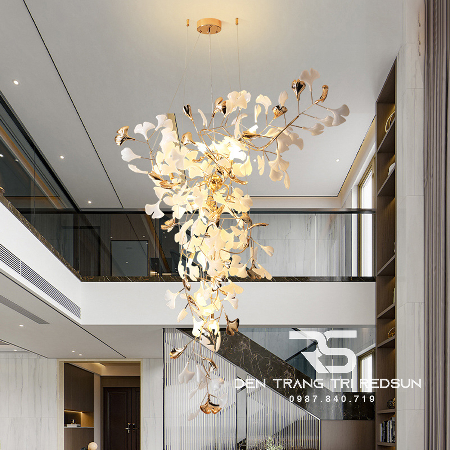 Đèn Chùm Lắp Thông Tầng, Sảnh Khách Sạn Phong Cách Bắc Âu Hiện Đại Ginkgo Leaf (Lá Bạch Quả) DC-T087