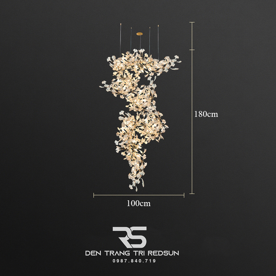 Đèn Chùm Lắp Thông Tầng, Sảnh Khách Sạn Phong Cách Bắc Âu Hiện Đại Ginkgo Leaf (Lá Bạch Quả) DC-T087