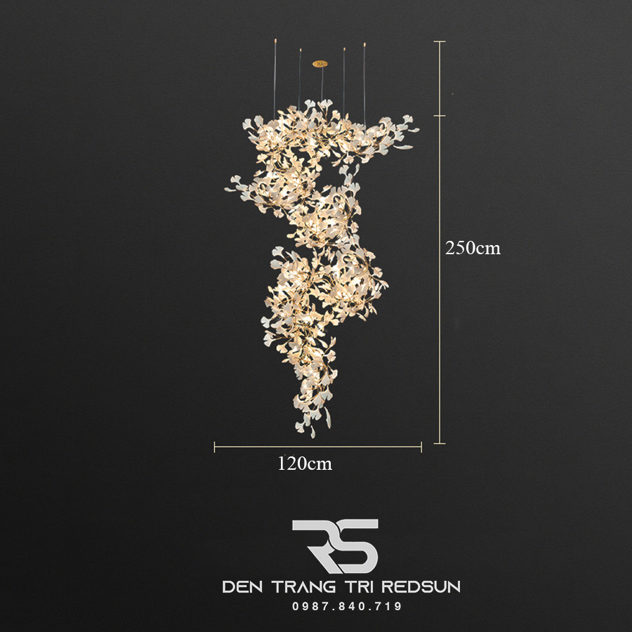 Đèn Chùm Lắp Thông Tầng, Sảnh Khách Sạn Phong Cách Bắc Âu Hiện Đại Ginkgo Leaf (Lá Bạch Quả) DC-T087