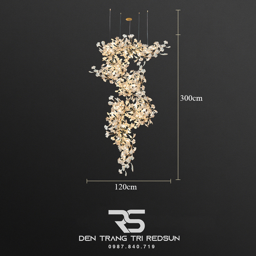 Đèn Chùm Lắp Thông Tầng, Sảnh Khách Sạn Phong Cách Bắc Âu Hiện Đại Ginkgo Leaf (Lá Bạch Quả) DC-T087