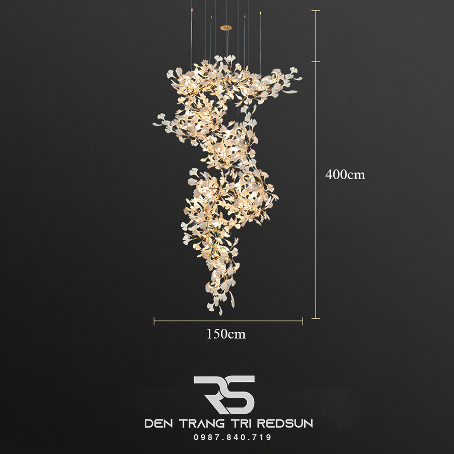 Đèn Chùm Lắp Thông Tầng, Sảnh Khách Sạn Phong Cách Bắc Âu Hiện Đại Ginkgo Leaf (Lá Bạch Quả) DC-T087