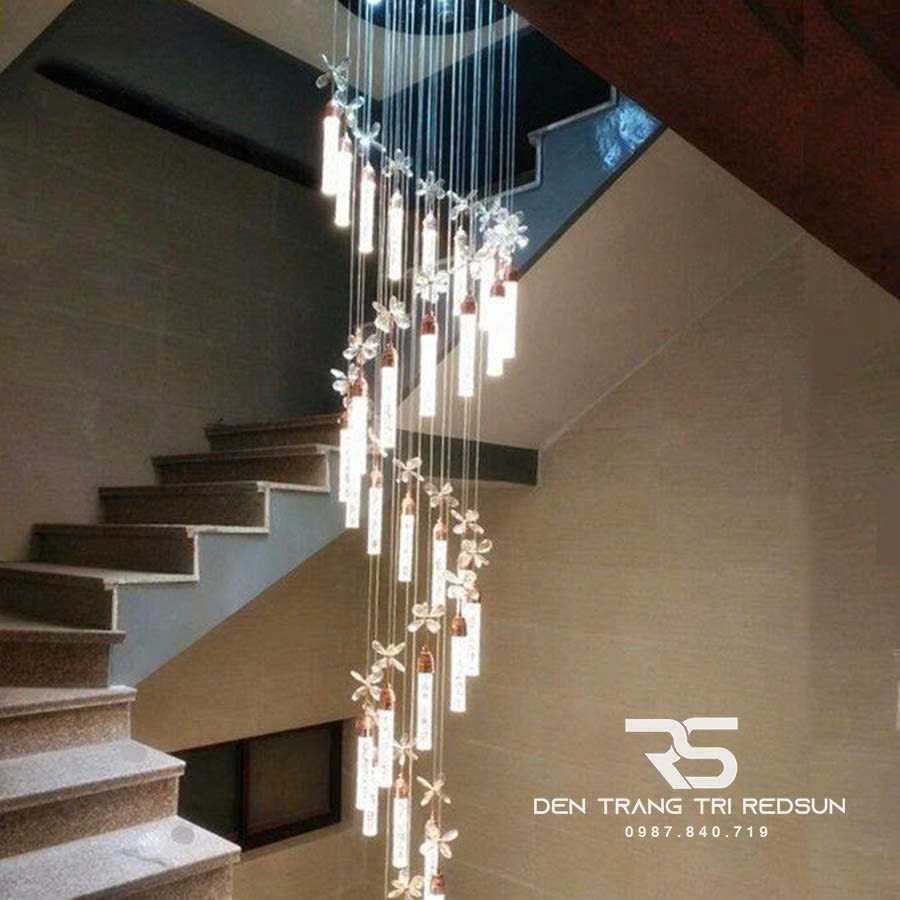 Đèn Thả Trần Hiện Đại Lắp Thông Tầng Cầu Thang, Sảnh Khách Sạn, Phòng Khách Chất Liệu Pha Lê HTK015