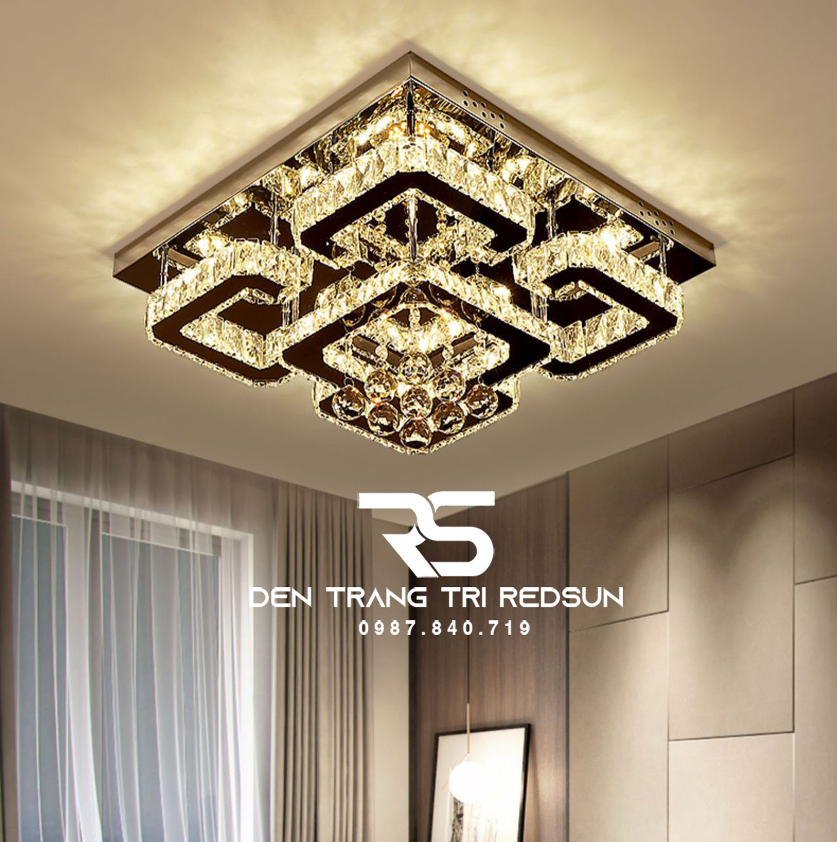 Đèn Mâm Pha Lê Ốp Trần Phòng Khách Hiện Đại M9204