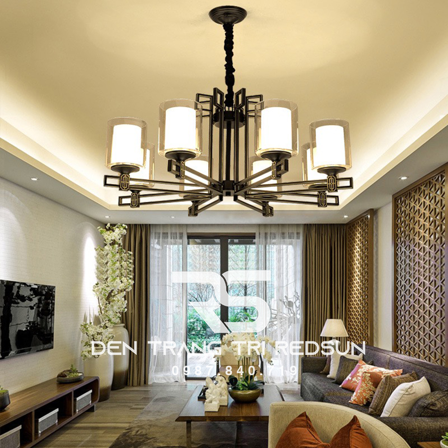 Đèn Chùm Phòng Khách Hiện Đại Phong Cách Indochine Choá Thuỷ Tinh IDC-002