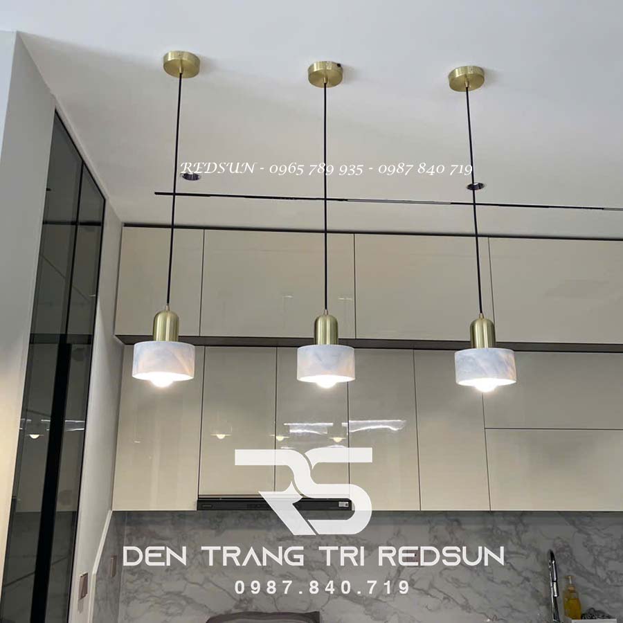 Đèn Thả Bàn Ăn, Bàn Đảo Hiện Đại Chất Liệu Đá Cẩm Thạch Trắng CDT-1011