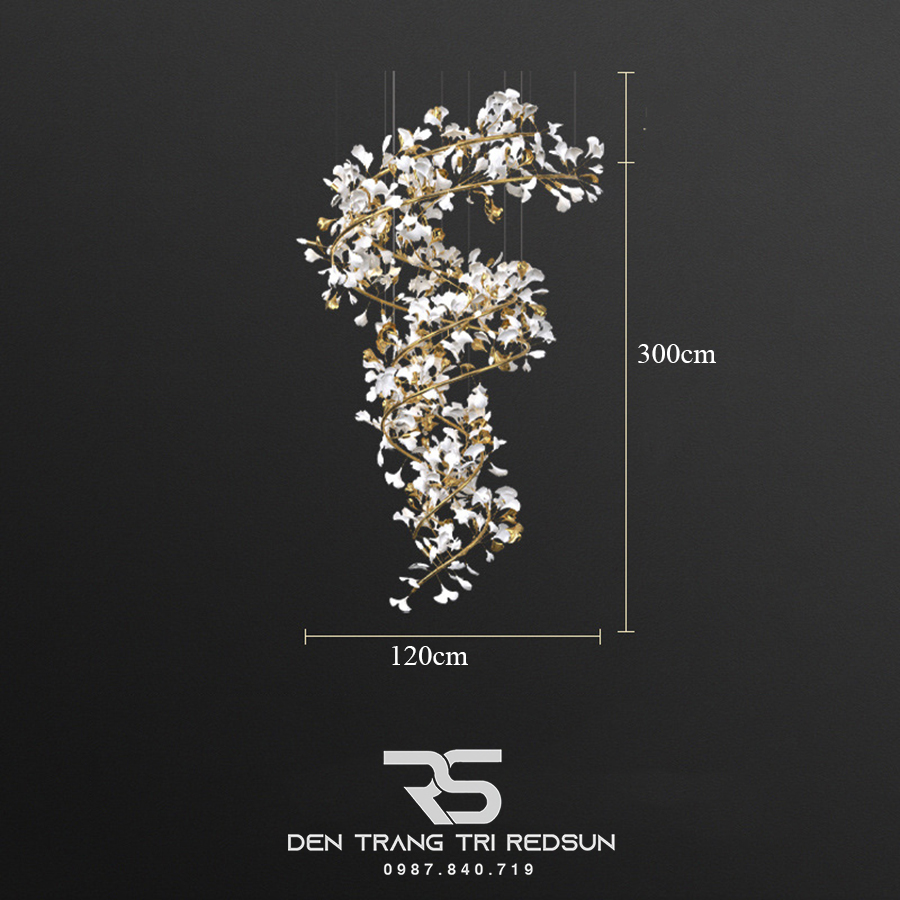 Đèn Chùm Lắp Thông Tầng, Sảnh Khách Sạn Phong Cách Bắc Âu Hiện Đại Ginkgo Leaf (Lá Bạch Quả) DC-T087